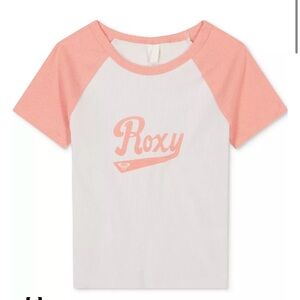 Roxy Girl Peach and White Ribbed Short Sleeve Top Size 7